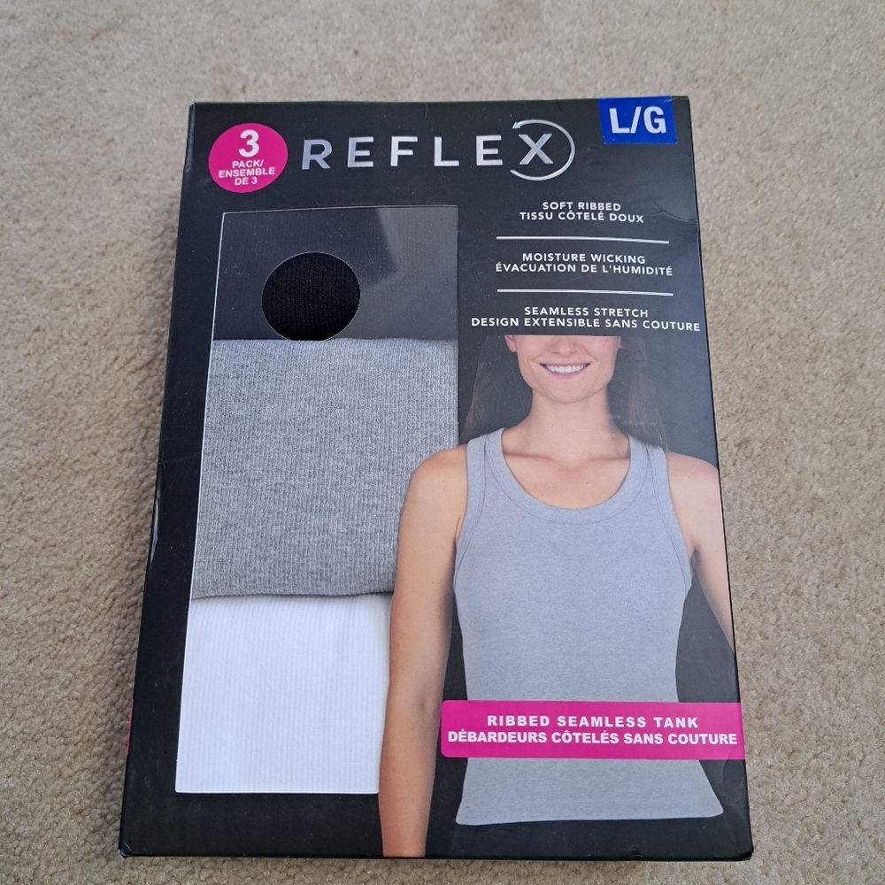 Reflex Set Of 3 Tanks Racer Back Ribbed Seamless Black White Grey Women's Large